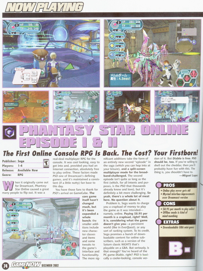 Article from page 74, December 2002 Game Now magazine