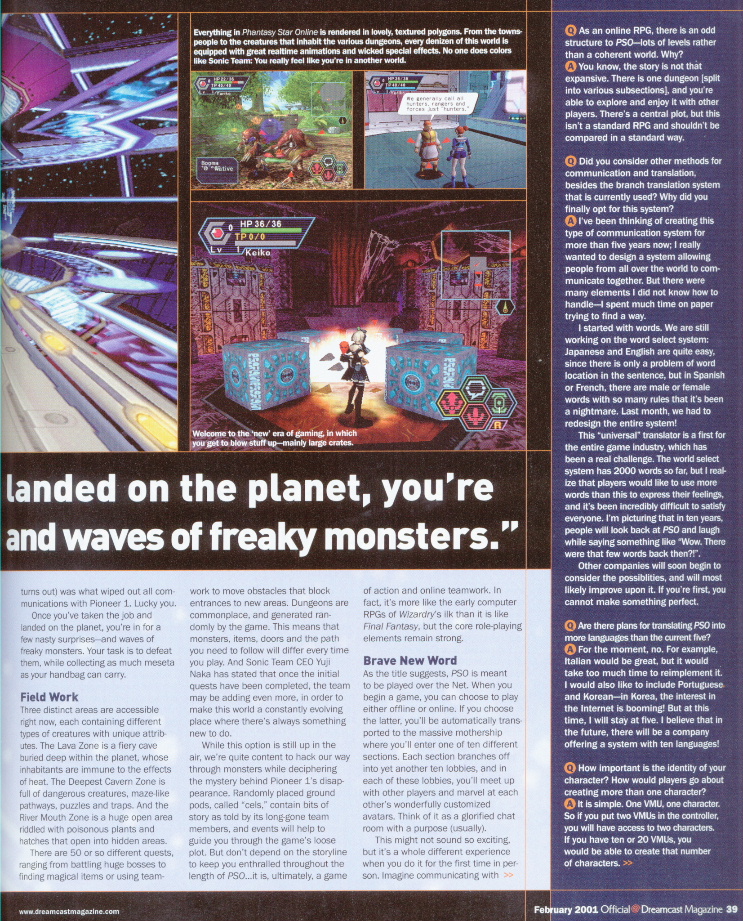 Article from page 39, February 2001 Official Dreamcast Magazine