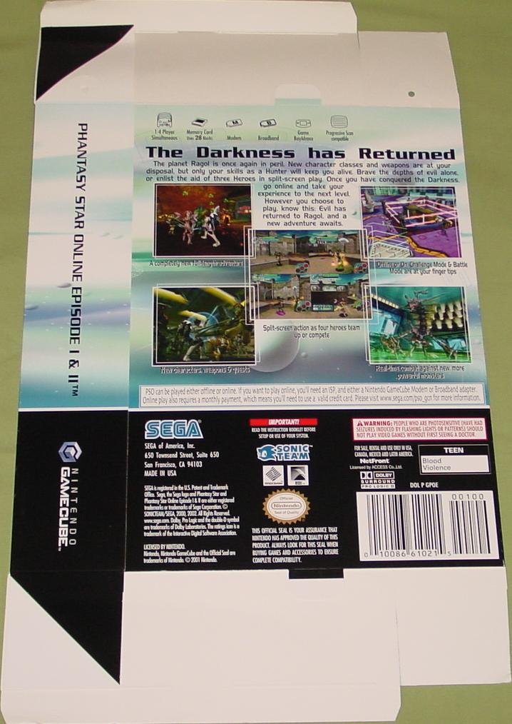 Game Cube PSO: Episode 1 & 2 Display Box (back)