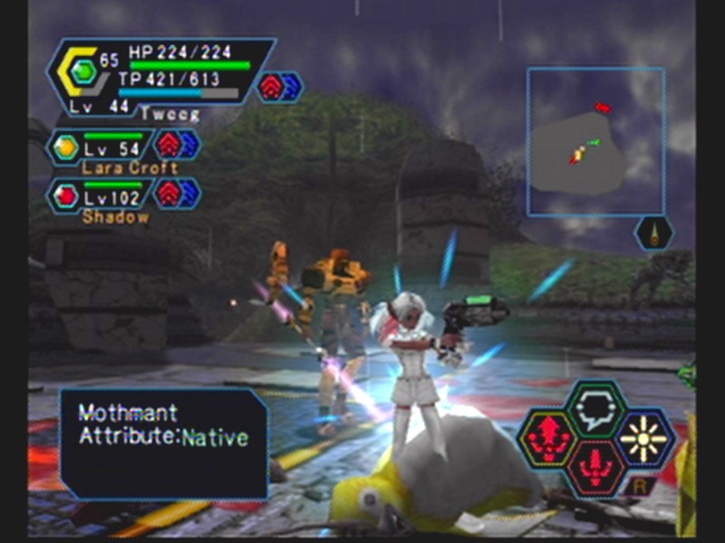 9/12/2003 8:27 PM EST, Lara Croft blasts a Rappy with her Handgun while Shadow watches.